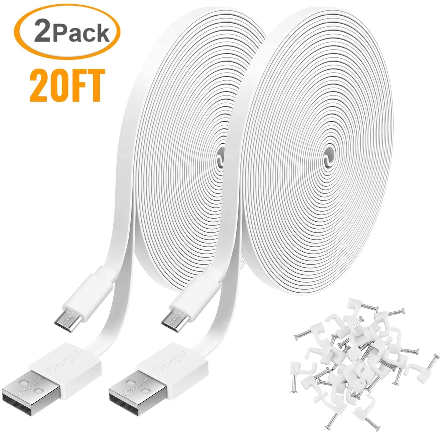 2 Pack 10FT USB to Micro USB Power Extension Cable for Security Cameras, White O674139