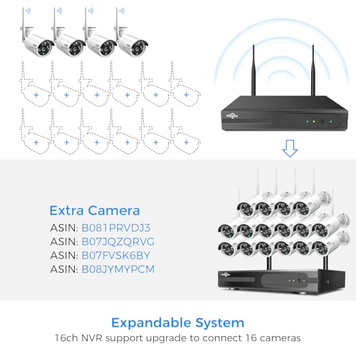 Wireless Security Camera System, 16CH 4K NVR, 4Pcs 3MP WiFi Cameras, Night Vision, Motion Detection, 1TB HDD P9721