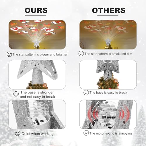 Silver 3D Glitter Christmas Tree Topper with LED Rotating Lights F457326