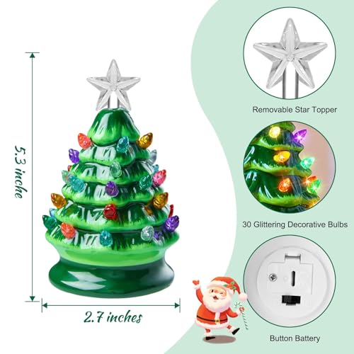 5 Inch Mini Ceramic Christmas Tree Set - 4 Pack Pre-lit Tabletop with Multicolored LED Lights Y881548