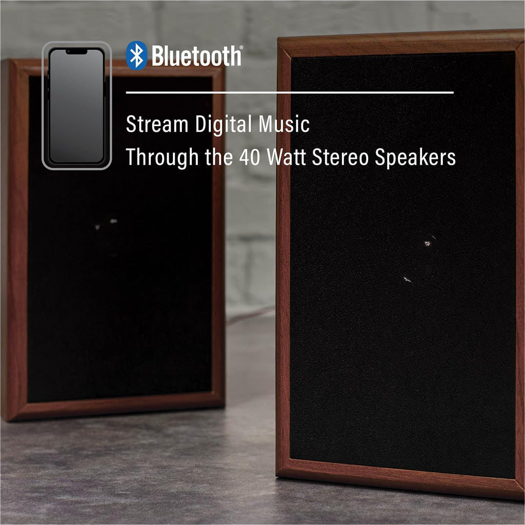 Turntable System with Bluetooth, CD, AM/FM and Speakers, Walnut S1743