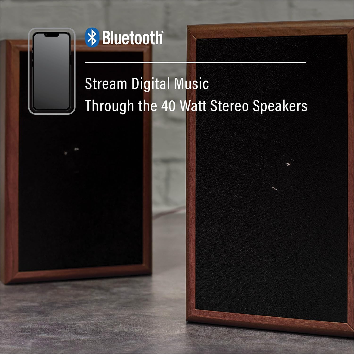 Turntable System with Bluetooth, CD, AM/FM and Speakers, Walnut S1743