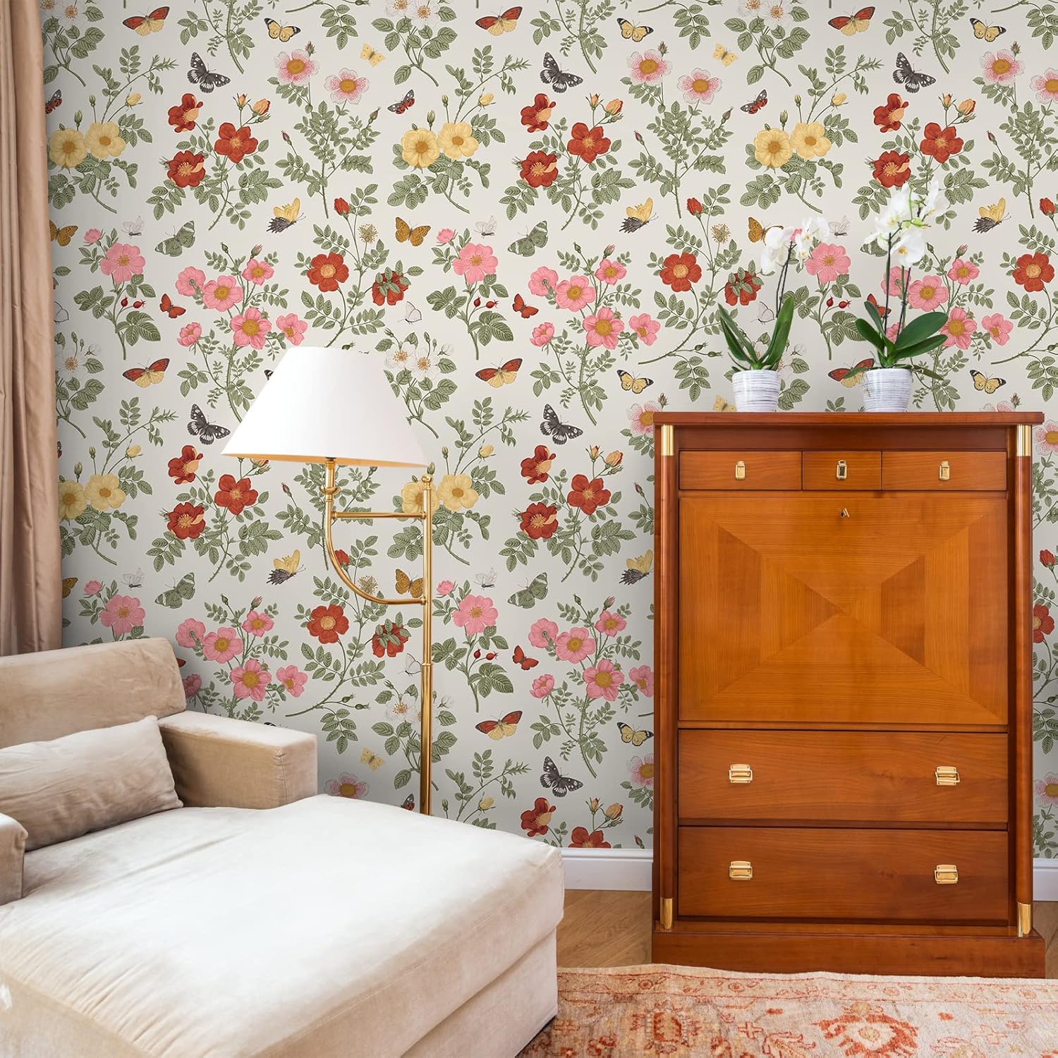 Butterflies Floral Wallpaper Peel and Stick Mural Removable for Bedroom Bathroom S65851