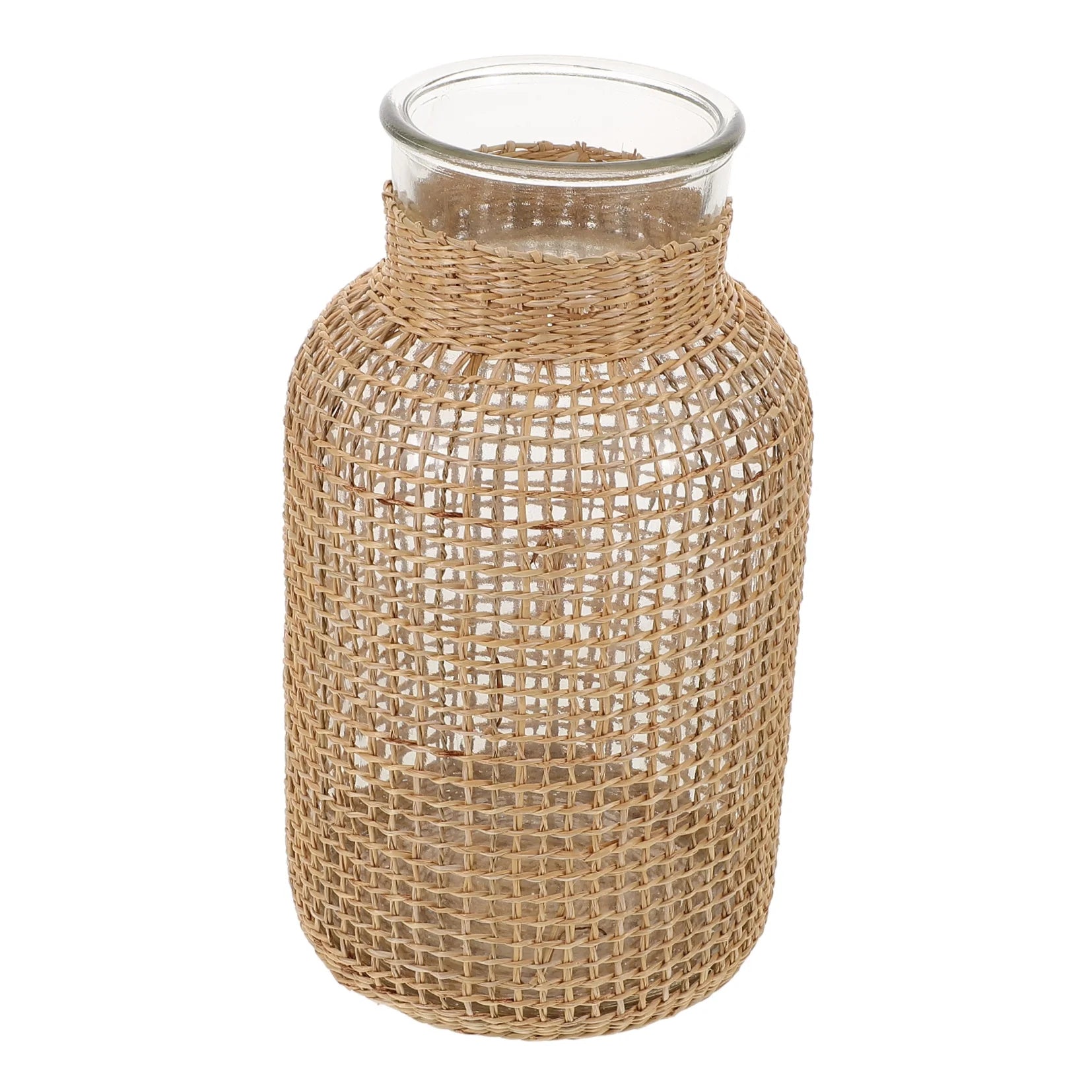 Rattan Glass Vase Flower Pot Centerpiece M5394