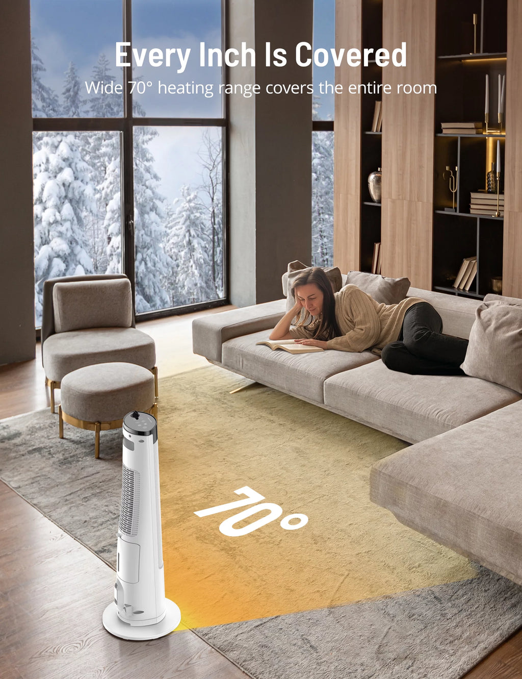 Space Heater Humidifier Combo, 2-in-1 Tower Heater with Adjustable Thermostat, 3 Heat Levels, Mist, 12H Timer A337