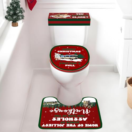 Christmas Vacation Bathroom Decor Set of 4, Toilet Seat Cover and Rug Set S615