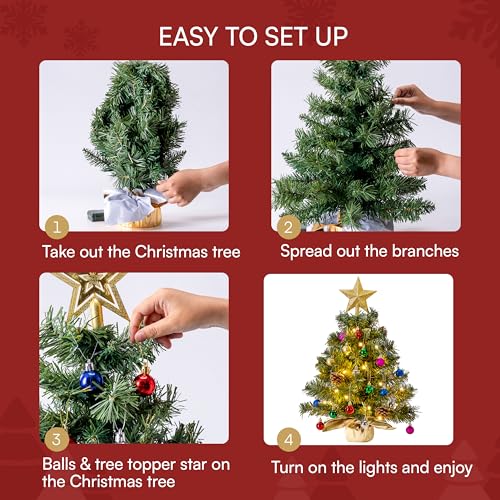 24" Mini Christmas Tree Tabletop Set with LED Lights and Star Treetop Z113832
