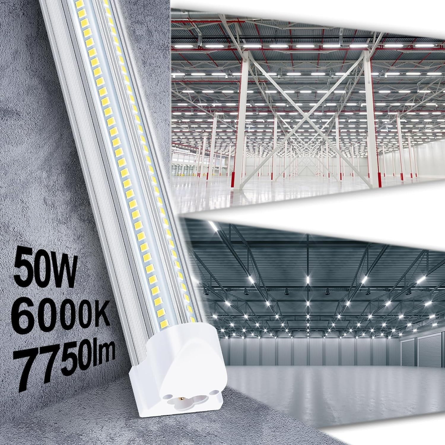LED Shop Lights 4FT 50W 7750 Lumen 6000K Clear Cover V-Shape Linkable Plug and Play for Garage Workshop 10 Pack Z3994