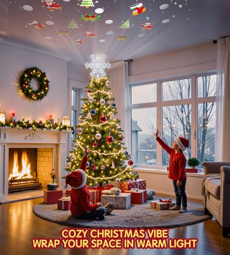 Christmas Tree Star Topper with LED Snowflake Projector, Plug In for Indoor Holiday Decor K8471