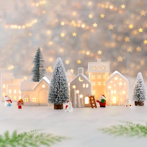 LED Ceramic Christmas Village Set with Light Up Houses and Figurines U9709