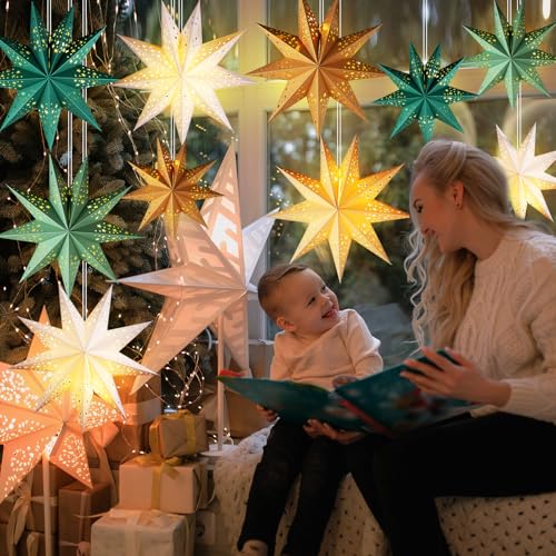 Sage Green 3D Paper Star Lantern Hanging Ornament with String Light M89680