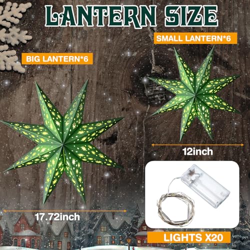 Sage Green 3D Paper Star Lantern Hanging Ornament with String Light M89680