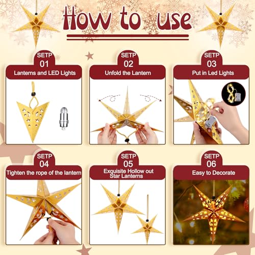 20 Set Christmas Paper Star Lanterns with LED Lights Hanging Decor N8251