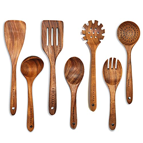 Natural Teak Wooden Spoons for Cooking, 10-Piece Kitchen Utensil Set I607645