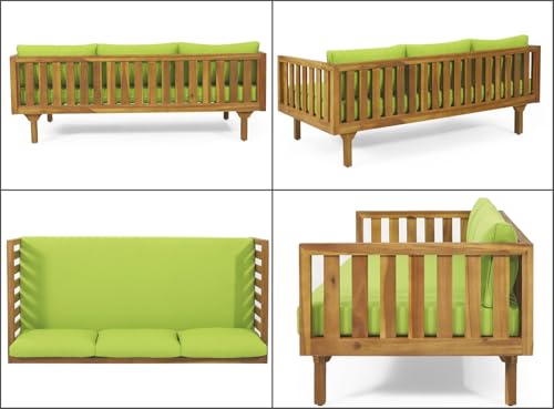 Outdoor 3 Seater Daybed with Cushions, Acacia Wood Patio Sofa D905
