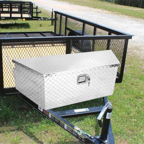 Aluminum Stripes Trailer Storage Box, Waterproof Tool Box, 39" x 16.5" x 12", Black U492