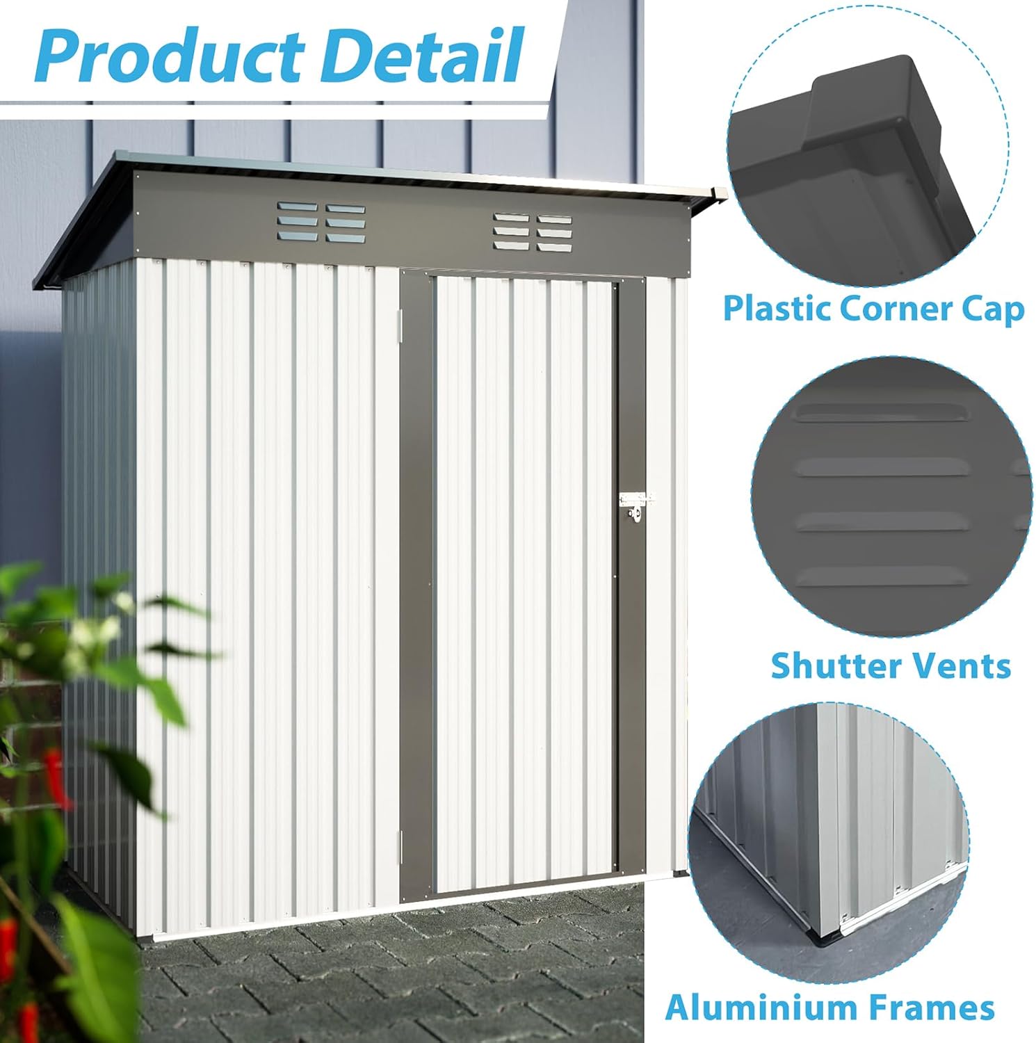 Outdoor Storage Shed, Galvanized Metal Garden Shed with Lockable Doors D282