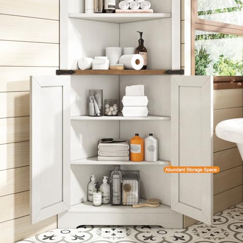 Corner Cabinet with Barn Door Design, Adjustable Shelves V90975
