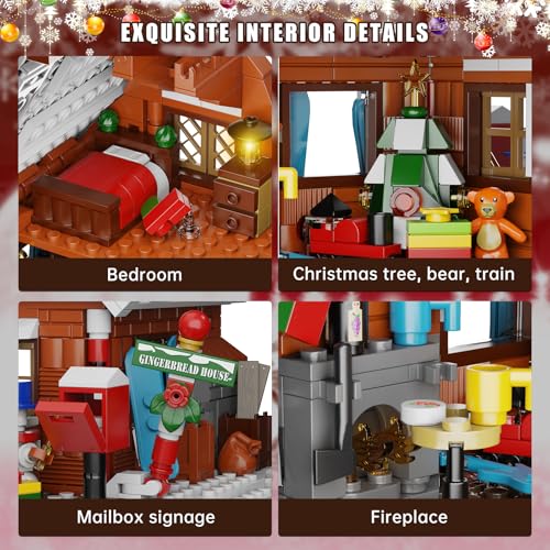 Gingerbread House Building Kit with LED Lights, Christmas Village Blocks Set D17096
