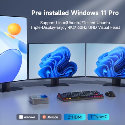 Mini PC, Intel N100, 16GB DDR4, 512GB SSD, Win-11 Pro, Type-C, HDMI, WiFi5, 4K Triple-Display J245