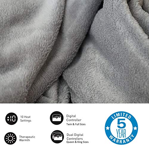 Micro Plush Electric Heated Blanket with Digital Controller, King, Grey S21758