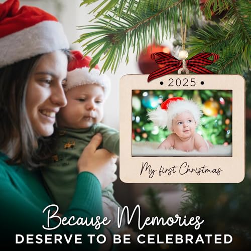 Christmas Ornament Picture Frame - Wooden Landscape Photo Frame for Tree U347
