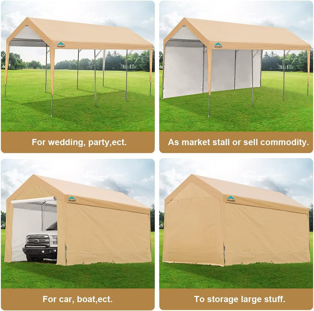 Heavy Duty Carport Canopy Garage Shelter with Removable Sidewalls, Beige L850409