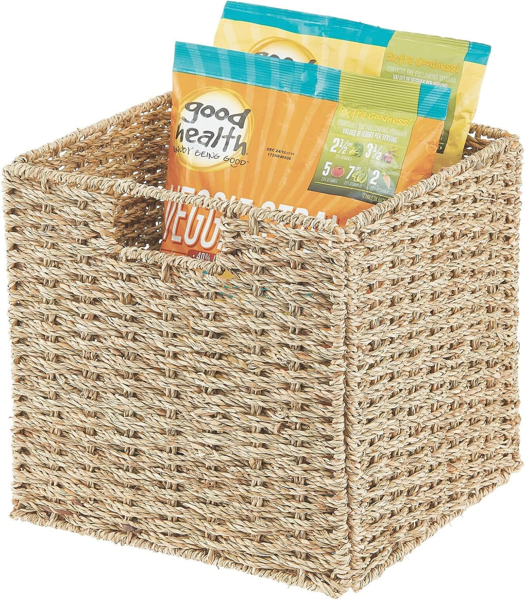 Seagrass Woven Cube Basket Organizer with Handles, 4 Pack, Natural/Tan F18071
