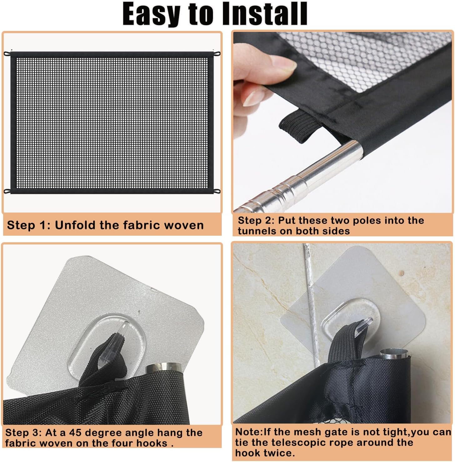 Dog Gate for Doorways, Stairs, No Drill Mesh Pet Fence, 43.5" W x 31" H T44728