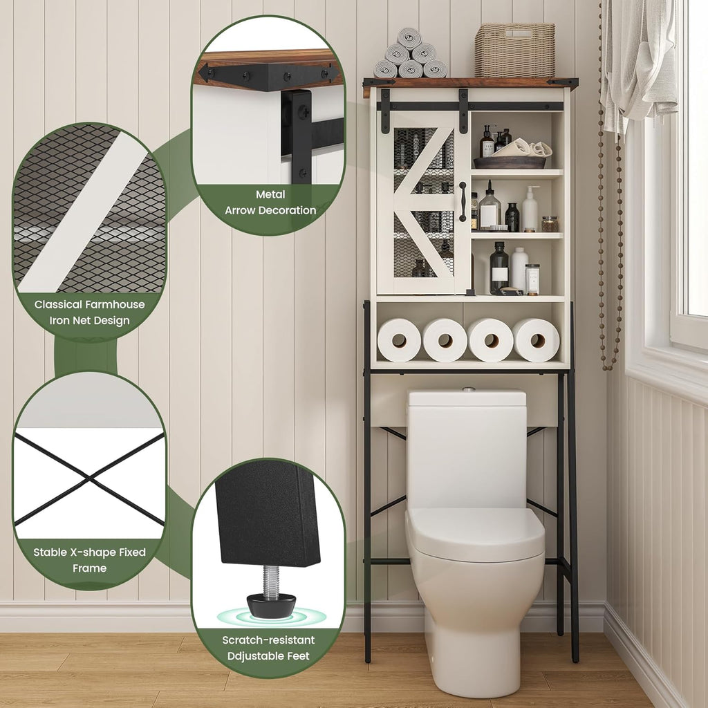 Over The Toilet Storage Cabinet with Adjustable Shelves and Barn Door A346660