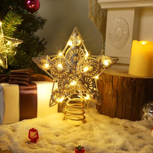Star Tree Topper with 20 LED Lights, Battery Powered Christmas Decorations W511339