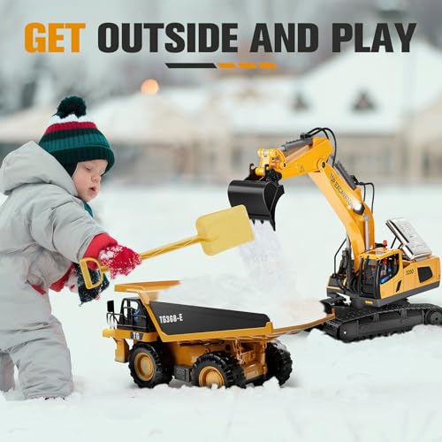 Remote Control Excavator Construction Toy for Boys with Metal Shovel and Lights J5730