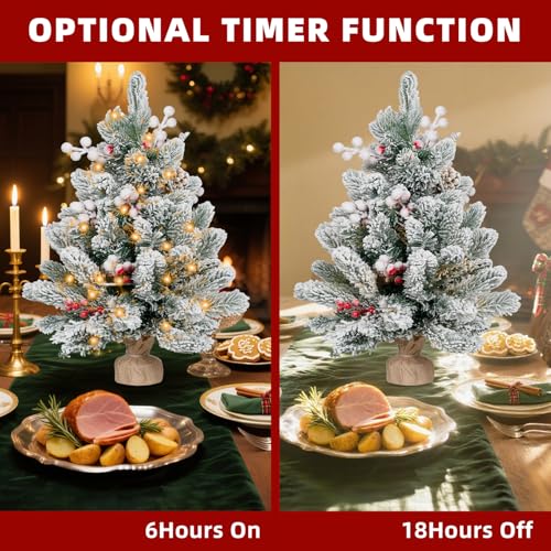2FT Pre-lit Snow Flocked Tabletop Christmas Tree with LED Lights M619