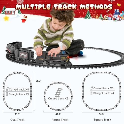 Train Set for Boys with Steam Locomotive, Cargo Cars & Tracks R457135