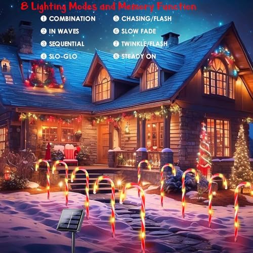 Solar Candy Cane Lights for Outdoor Christmas Decor, Waterproof Pathway Lights J867