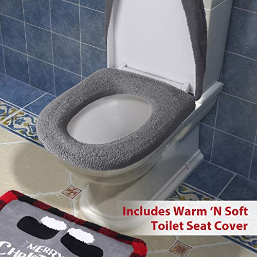 Gnome Toilet Seat Cover and Rug Set of 5, Funny Scandinavian Christmas Bathroom Decorations C622