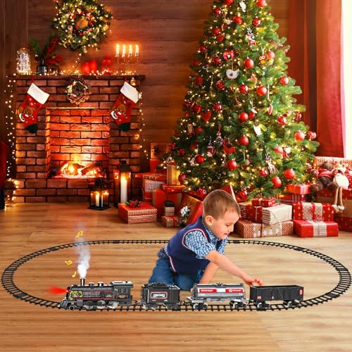 Train Set for Boys with Steam Locomotive, Cargo Cars & Tracks R457135