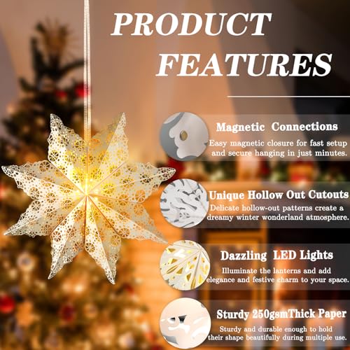 Christmas Paper Snowflake Lanterns with LED Lights for Holiday Party Decor A55544