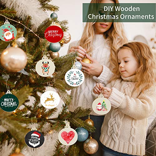50PCS 4-Inch Wooden Christmas Ornaments, Unfinished Pre-Drilled Wood Slices for DIY Crafts G888