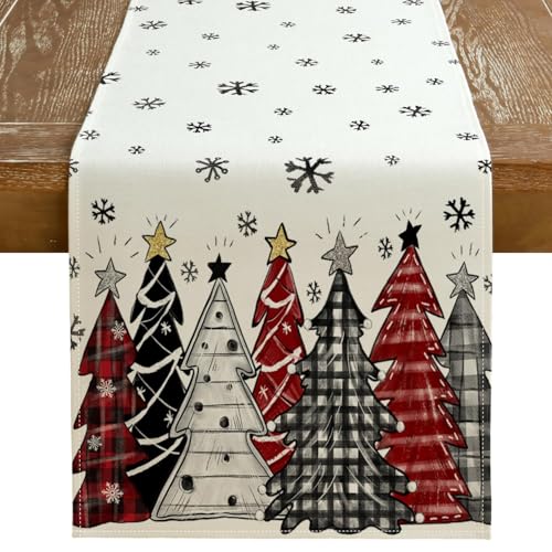 Christmas Table Runner 13x72 Inch, Red Winter Holiday Decor H348