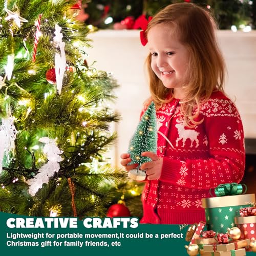 12 Pcs Mini Christmas Trees with Lights, 4" Artificial Bottle Brush Trees with Wooden Bases P243973