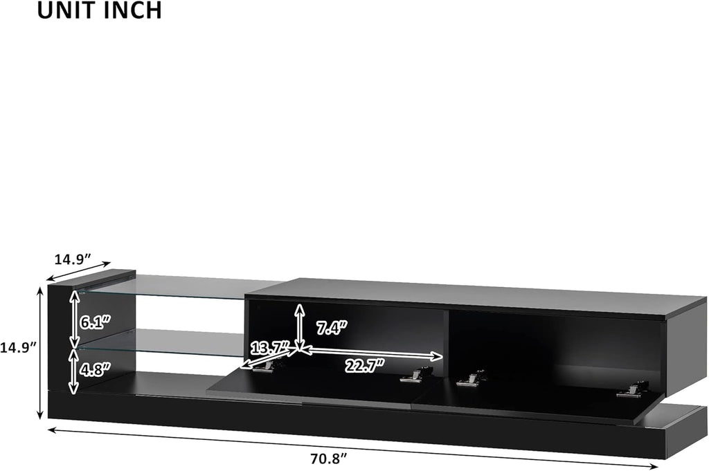 High Gloss TV Stand with LED Lights and 2 Media Storage Cabinets for 75 Inch TV U5066