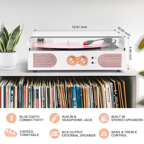 Vinyl Record Player with Built-in Speakers, 3-Speed Turntable M2824