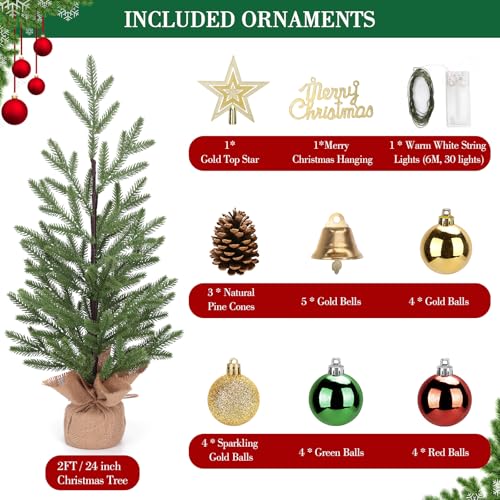 24-inch Tabletop Christmas Tree with 30 LED Lights and 26 Ornaments W25696