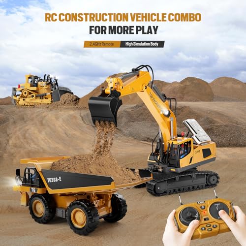 Remote Control Excavator Construction Toy for Boys with Metal Shovel and Lights J5730