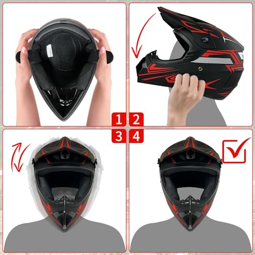 Kids Motocross Helmet with Goggles Gloves & Mask, Full Face DOT Certified O61794