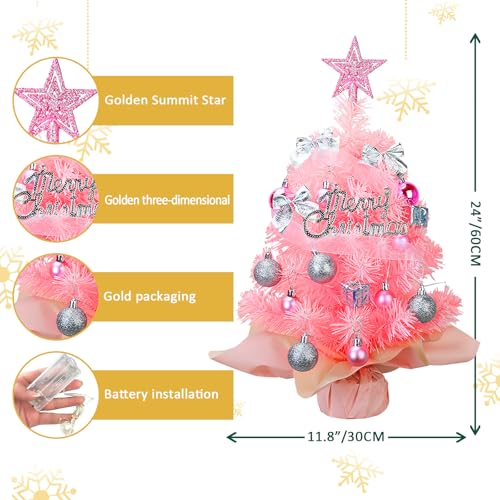 Mini Christmas Tree with 50 LED Lights, 24 Inch Tabletop Prelit Artificial Tree U511