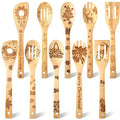 10 Piece Christmas Spatula Burned Spoons Wooden Christmas Kitchen Utensils Spoon Wood Slotted Decorated Wooden Spoons Spatula Christmas Cooking Utensils for Christmas Kitchen Decoration