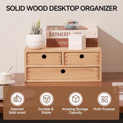 Natural Wooden Desktop Organizer with 3 Drawers I779