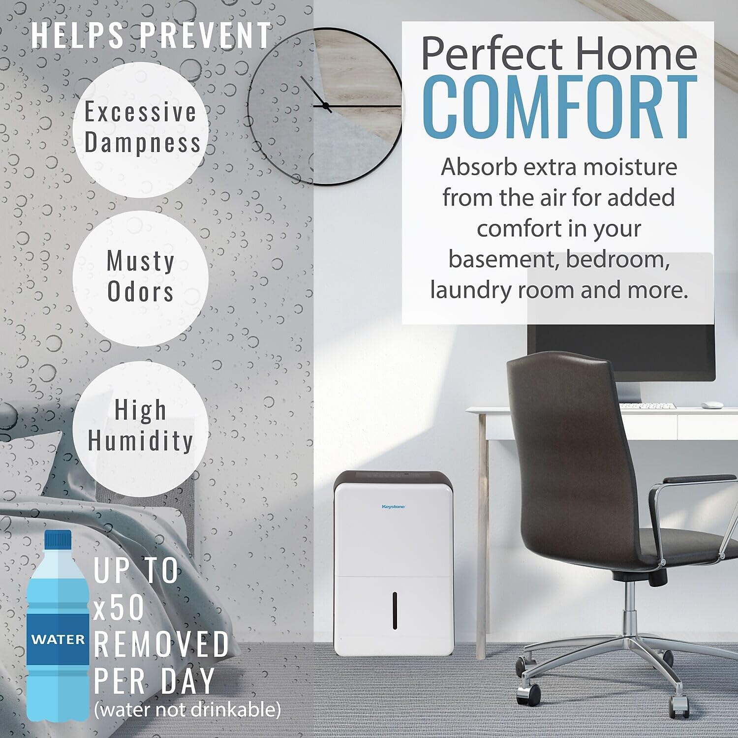 Portable Dehumidifier for Basement and Large Rooms up to 4,500 Sq.Ft. Q6475